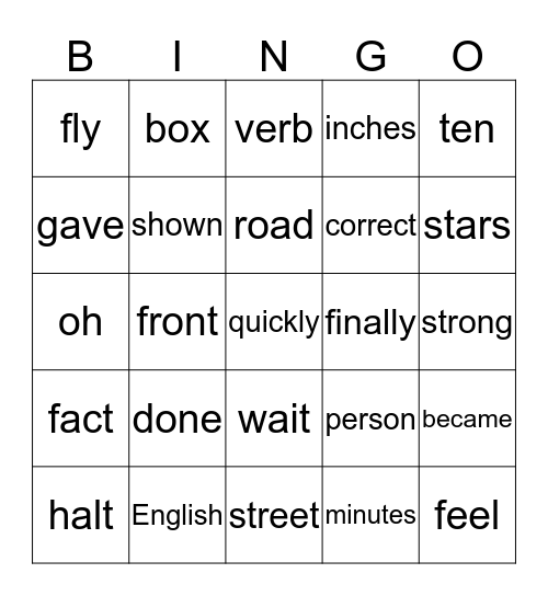 FRY'S SIGHT WORDS...401-425 Bingo Card