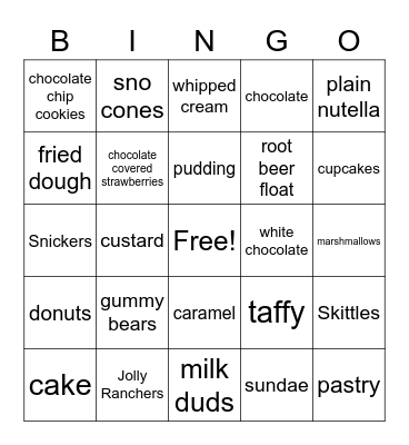 Dessert Bingo Card