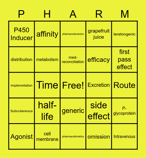 Intro to Pharm Bingo Card