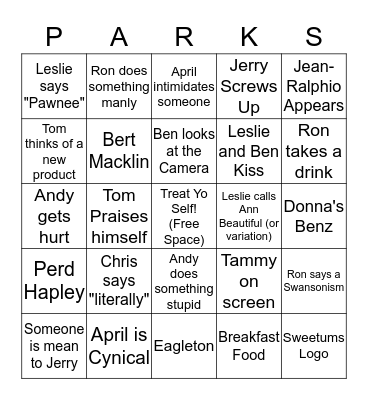 Parks and Rec Bingo Card