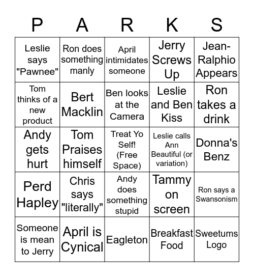 Parks and Rec Bingo Card