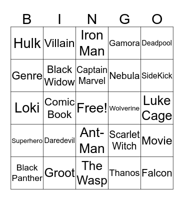 Marvel Bingo Card