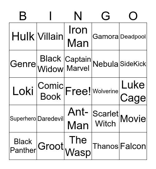 Marvel Bingo Card