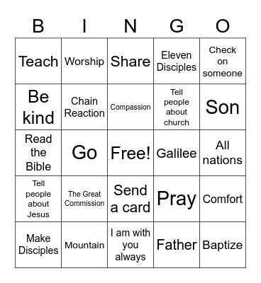 The Great Commission Bingo Card