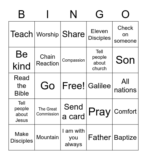 The Great Commission Bingo Card