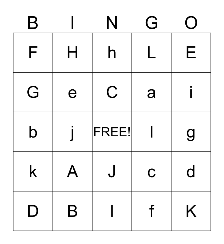 aa ll letter recognition bingo card