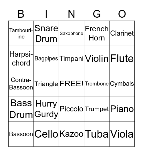 Musical Bingo Card