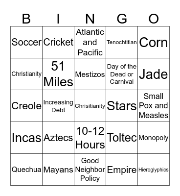 Latin America Bingo Card