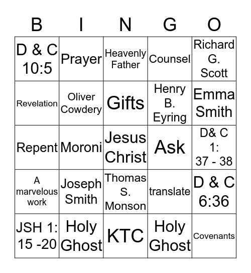 Doctrine and Covenants 2014 - 2015 Bingo Card