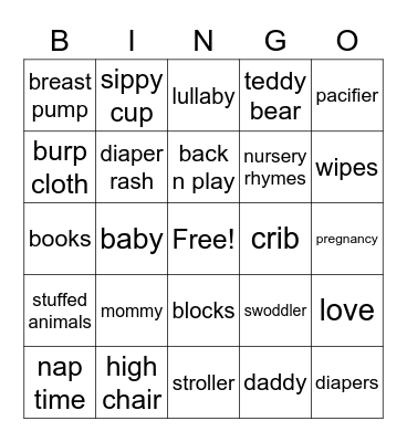 Baby Shower Bingo Card