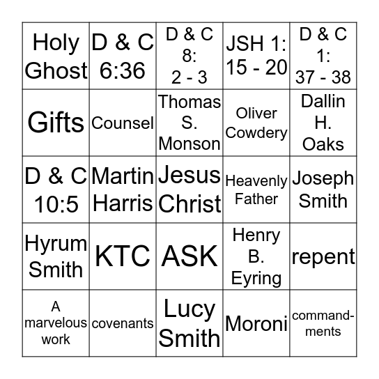 Doctrine & Covenants 2014-2015 Bingo Card