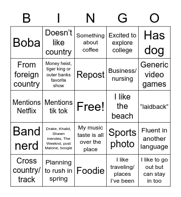 Northeastern Facebook Bingo Card