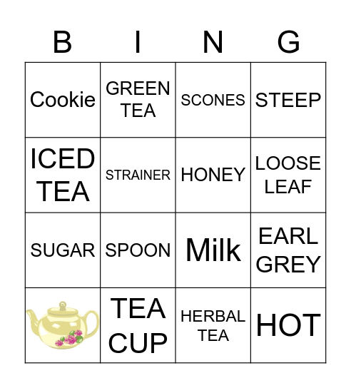 Virtual Tea Party Bingo Card