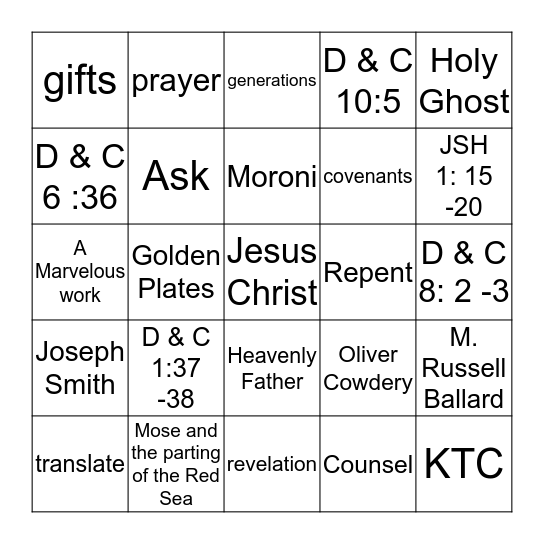 Doctrine and Covenants 2014 - 2015 Bingo Card