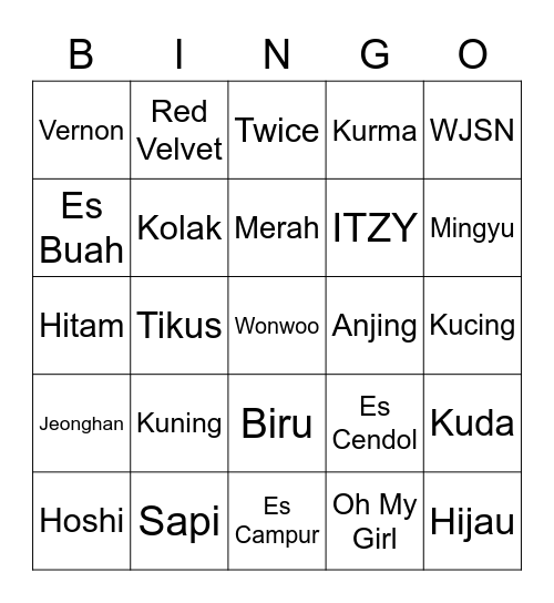 Bingo Jamjam Bingo Card