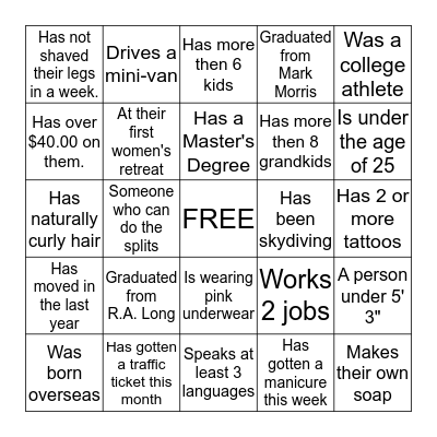 Women's Retreat Bingo Card