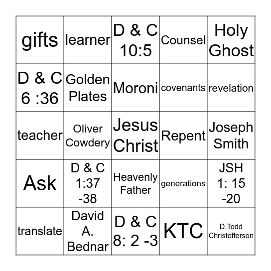 Doctrine and Covenants 2014 - 2015 Bingo Card