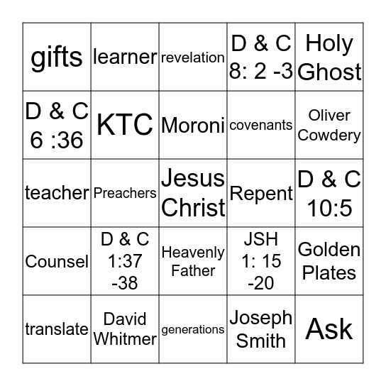 Doctrine and Covenants 2014 - 2015 Bingo Card