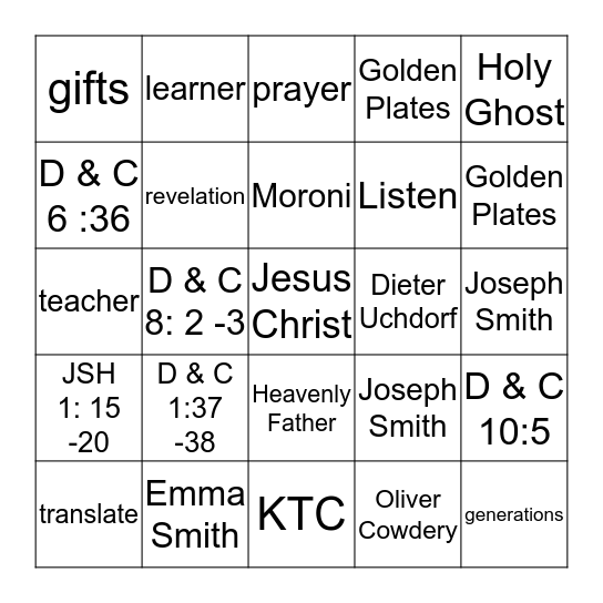 Doctrine and Covenants 2014 - 2015 Bingo Card