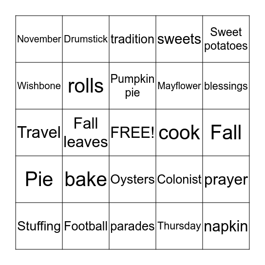 THANKSGIVING Bingo Card