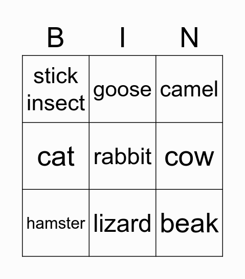 BINGO ANIMALS Bingo Card