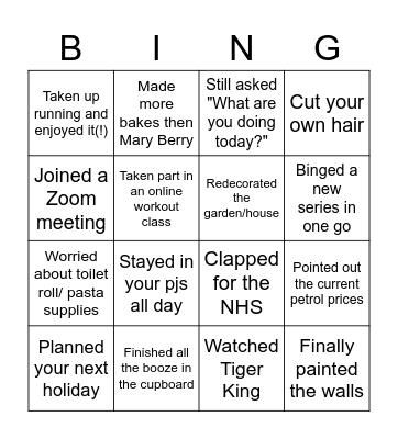 Lockdown Bingo Card