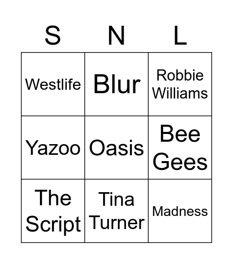 Saturday Night Live 4 - Music Bingo Card