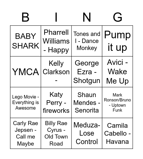 Saturday Night Live - Kids Music Bingo Card