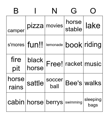 High Medows Horses Bingo Card