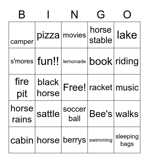 High Medows Horses Bingo Card