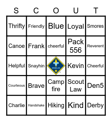Den 5 Webelos Bingo Card