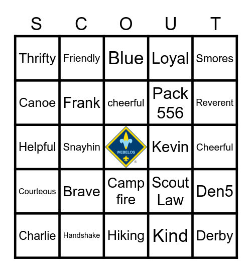 Den 5 Webelos Bingo Card