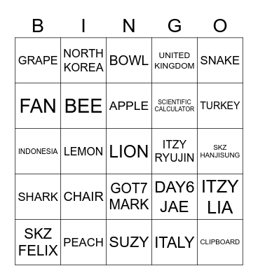 Ageha's bingo card Bingo Card