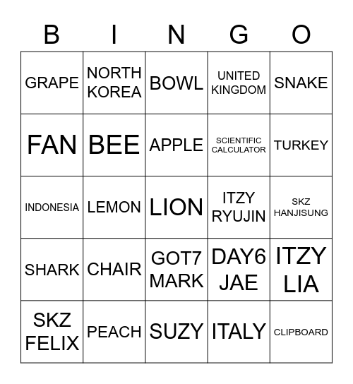 Ageha's bingo card Bingo Card