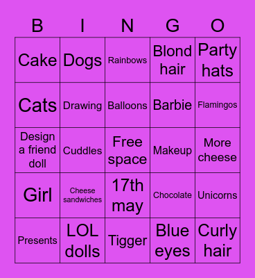 Freyas birthday bingo Card