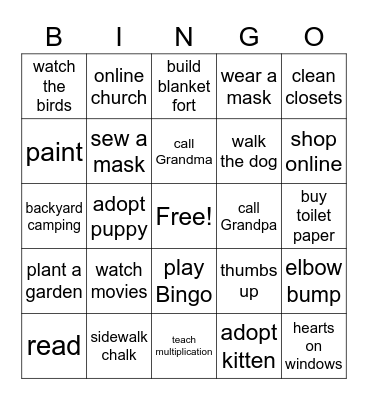 ELC Bingo: Quarantine Edition Bingo Card