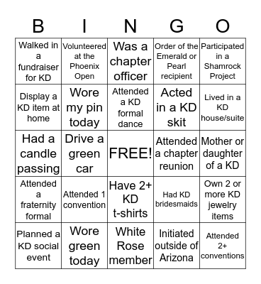 Kappa Delta  Bingo Card