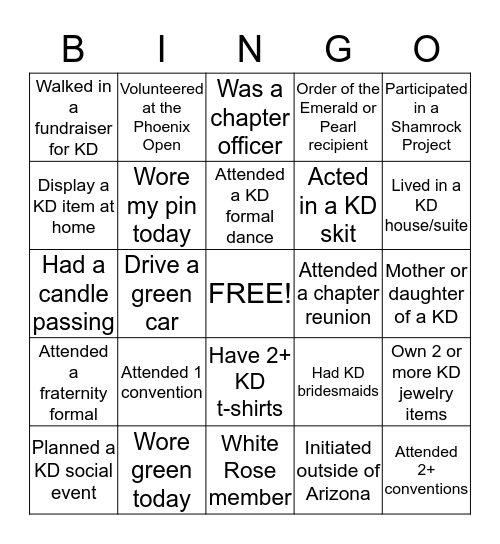 Kappa Delta  Bingo Card