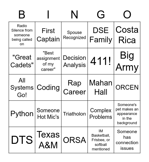 DSE Virtual Farewell BINGO Card