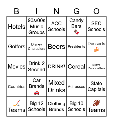 Bingo Scattegories Bingo Card