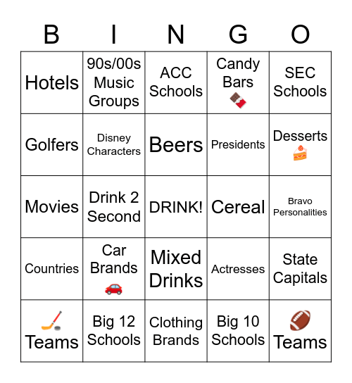 Bingo Scattegories Bingo Card