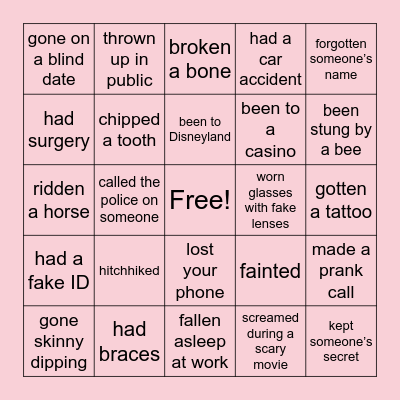Have I ever... Bingo Card