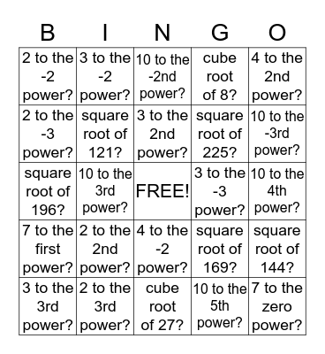 EXPONENT Bingo Card