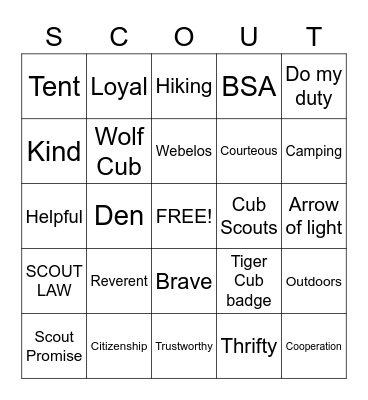 Pack 59 Bingo Card