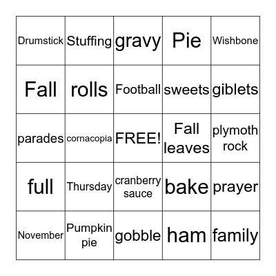 THANKSGIVING Bingo Card