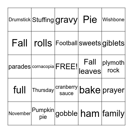 THANKSGIVING Bingo Card