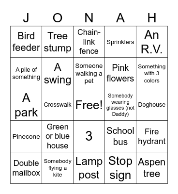 Scavenger Hunt Bingo Card