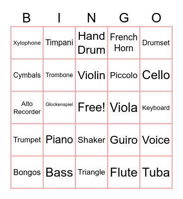 Instrument Bingo Card