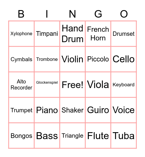 Instrument Bingo Card
