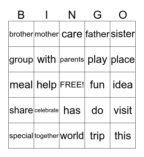 My Family Bingo Card